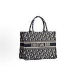 DIOR迪奥 BookTote ⽼花满印⼤容量 刺绣 物袋⼿提包 中号 ⼥款 ⽜仔蓝色